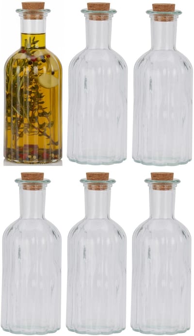 Excellent Houseware kleine flesjes - 6x stuks - glas - transparant - 500 ml - met dop van kurk - flessenpost - weckpotten en flessen
