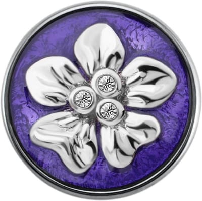 Quiges - Dames Click Button Drukknoop 18mm Bloem Paars met Zirkonia - EBCM244
