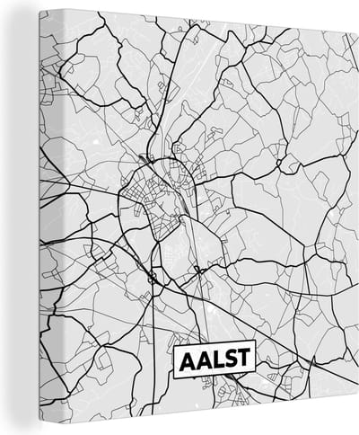 Canvas Schilderij Zwart Wit – België – Plattegrond – Stadskaart – Kaart – Aalst - 20x20 cm - Wanddecoratie