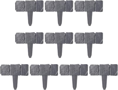 Decoratieve Tuinafscheiding - Tuinhekken Border - Tuinrand Afbakenen - Imitatie Steen Design - 10 Stuks - Grijs