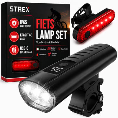 Strex Fietsverlichting Set USB Oplaadbaar - LED Fietslamp Voor en Achter - 1600 Lumen - Fietslampjes