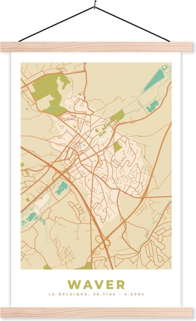Posterhanger incl. Poster 40x60 cm - Schoolplaat - Retro - Kaart - Waver - Stadskaart - Plattegrond - Textielposter - Blanke latten - Stadskaart