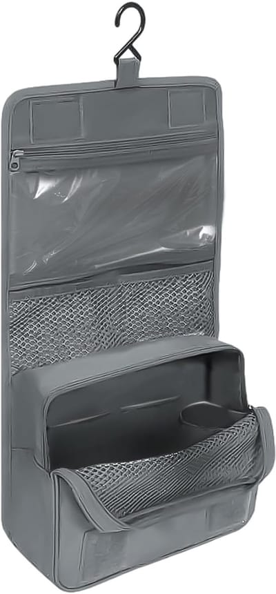 Famanu - Grijze Toilettas, Opvouwbare Toilettas, Hangende Make-up Opbergtas, Multifunctionele Waterdichte Toilettas, Geschikt voor Mannen en Vrouwen, grijs