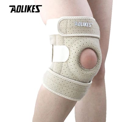 AOLIKES 1 STuks Kniebrace Met Zijdelingse Stabilisatoren Patella Gelkussentjes voor Kniepijn Ondersteuning voor Kniebeschermer voor HardlopenWorkoutArtritis Left gray