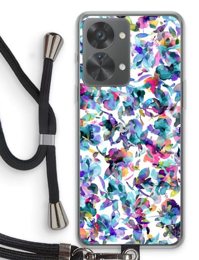 Case Company® - Hoesje met koord geschikt voor OnePlus Nord 2T hoesje met Koord - Hibiscus Flowers - Telefoonhoesje met Zwart Koord - Bescherming aan alle Kanten en Over de Schermrand