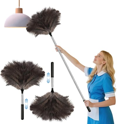 Telescopische Duster met Struisvogelveren, 2 Stuks, Ideaal voor Hoge Oppervlakken, Auto en Kantoor Schoonmaak, Uitrekbaar tot 115 cm