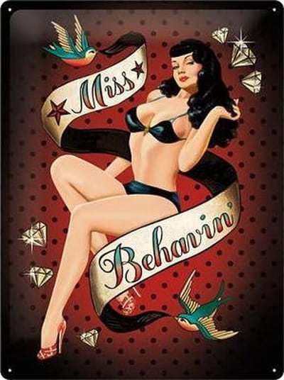 Miss Behavin Metalen wandbord in reliëf 30 x 40 cm