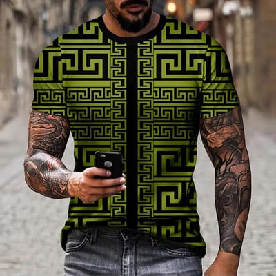T-shirt d'été à manches courtes pour homme, simple et tendance, imprimé 3D, col rond, décontracté, pour l'extérieur, quotidien, rétro, ample et confortable 6XL