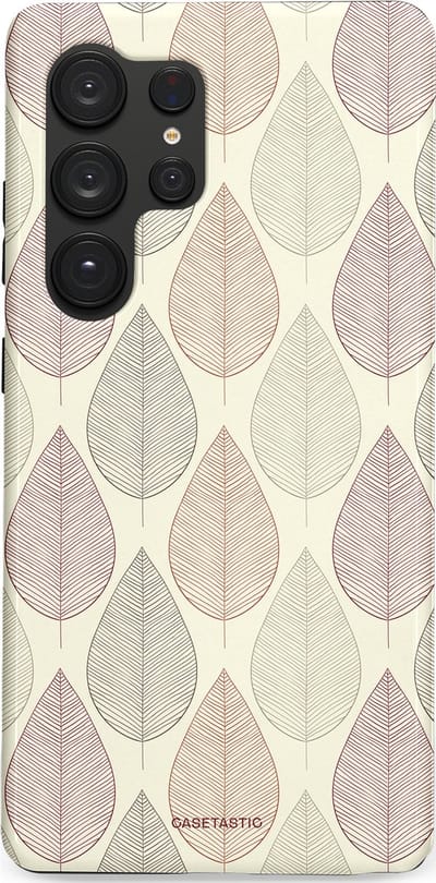 Casetastic hoesje geschikt voor Samsung Galaxy S25 Ultra - Dubbellaagse bescherming - Botanisch retro bladeren dans - Fashion Case - Crème