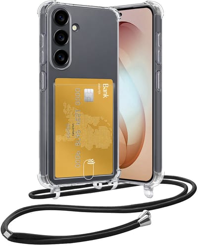 Hoesje Geschikt voor Samsung S26 Hoesje Met Telefoonketting Pasjeshouder Shockproof Case Koord - Hoesje Geschikt voor Samsung Galaxy S26 Hoes Met Kaarthouder - Transparant