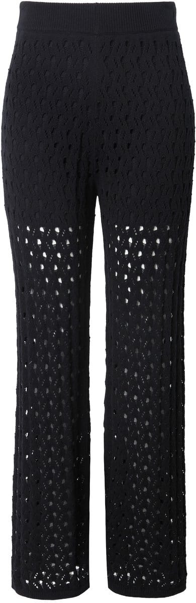 Studio Untold - Dames - Broek straight legs breisel met gaatjespatroon - Zwart - Maat 46+