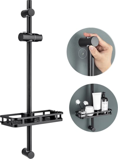 Auralum Max Douche Glijstang - RVS - Verstelbaar - 70 cm - Met Plank - Douchestang - Eenvoudige Installatie - Aanpassen aan oude gat - Zwart
