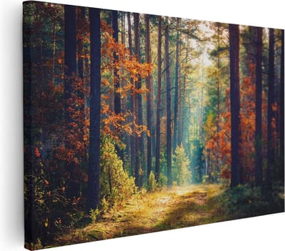 Artaza Canvas Schilderij Herfstbos - 30x20 cm - Klein - Wanddecoratie Bomen - Muurdecoratie Landschap - Kamer Accessoires Natuur