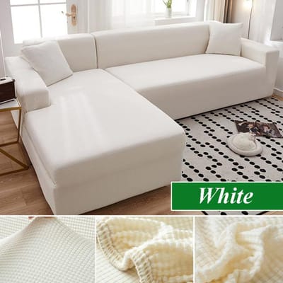 Bankhoes voor woonkamer dikke elastische polar fleece 1 /2 /3 /4 zits L-vormige hoekbankhoes voor bank chaise longue 2 Seater 135-170cm wit