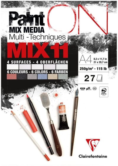 Clairefontaine - Paint ON - Multi-Techniek Pad - Tekenpapier - Schilderpapier - 6 kleuren - 4 papierstructuren - A4 - 27 vel