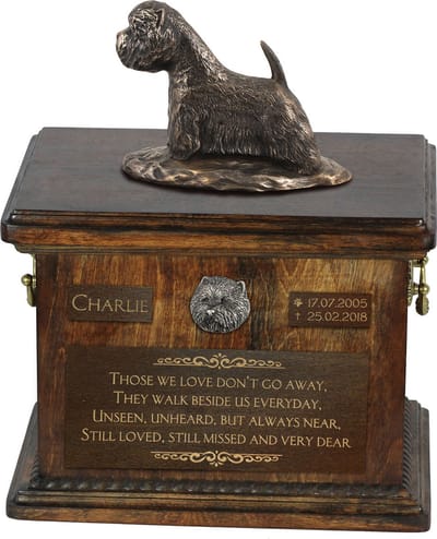 Urn voor hondenas met West Highland White Terrier beeldje en personalisatie