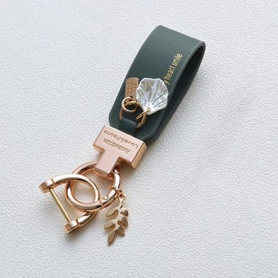 Nieuwe Mode Blad Schelp Hanger Sleutelhanger PU Leer Sleutelhanger Vrouwen Mannen Handtouw Autosleutel Telefoon Charm Houder Koppel Cadeau Kleinood blauw