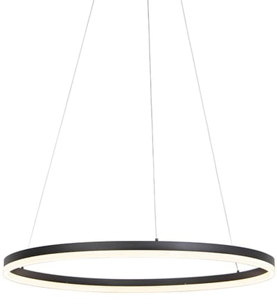 QAZQA anello - Design Dimbare LED Hanglamp eettafel met Dimmer voor boven de eettafel | in eetkamer - 1 lichts - Ø 80 cm - Zwart - Woonkamer | Slaapkamer | Keuken