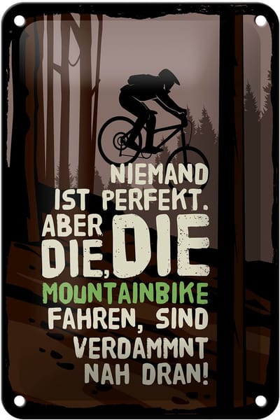 Blechschild Fahrrad 12x18 cm Niemand Perfekt aber die die Mountainbike Schild