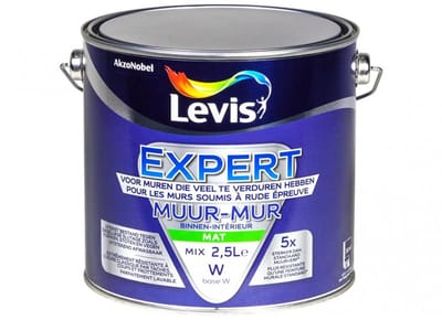Levis Expert Mur Mat - Topkwalitatieve matte watergedragen muurverf binnen - 2.50 L - RAL 9010 Pure White ( gebrokenwit)
