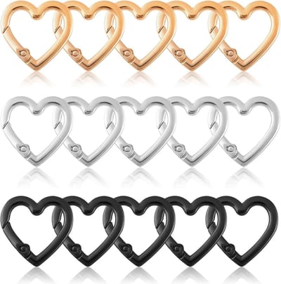 Set van 15 Hartvormige Carabiners - Ideaal voor Wandelen, Vissen en Kamperen - Verkrijgbaar in Goud, Zilver en Zwart
