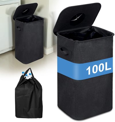 Statiegeld container, Recycle afvalbak, Prullenbak - 100L - Met deksel - Voor lege flessen en blikjes - Flessen, Blikjes & Glasbak in Één | Zwart
