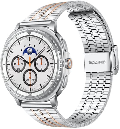 By Qubix - smartwatch bandje - Compatible Samsung bandje - Stalen bandje - Zilver met rosé goud - Geschikt voor Samsung Galaxy Watch 9 (40/44mm) - Watch 8 (40/44mm) - Watch 8 Classic (46mm)