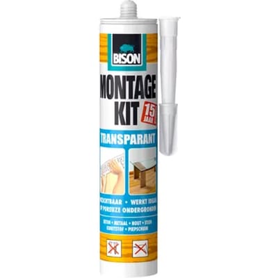 Bison Montagekit transparant koker 310 g, montagelijm, bevestigen, hoge eindsterkte, binnen en buiten, blijvend elastisch, extra sterk, eenvoudig in gebruik