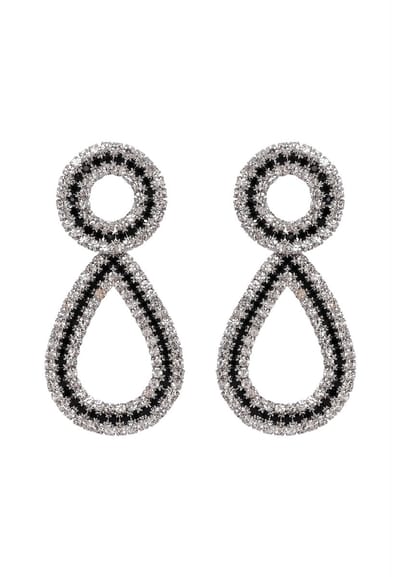 AVANT-GARDE PARIS Double Drop Earrings - Zilver - 2.2cm X 4.6cm - 1 stuk - Rhodium Plated met zwarte en witte stenen