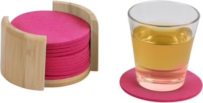 Thijox - Set van 12 Onderzetters Roze van Vilt met FSC Bamboe Houder - Ø 10 cm, Dikte 0,4 cm - Duurzaam en Stijlvol, Perfect voor Keuken, Feest en Tui