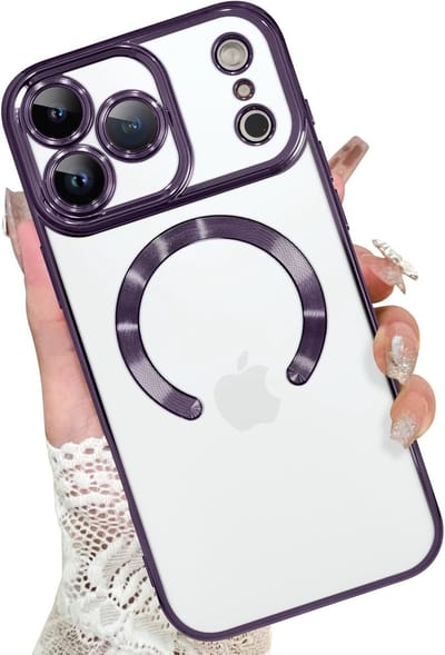 Magsafe Hoesje Geschikt voor iPhone 17 Pro Max hoesje Transparant / Paars - Lens beschermer – backcover
