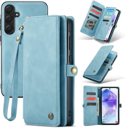 Casemania Hoesje Geschikt voor Samsung Galaxy A56 - Aqua Blue - 2 in 1 Portemonnee Book Case met Extra Vakken