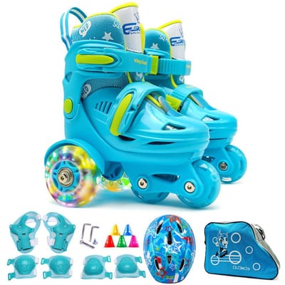 Flash-schaatsschoenen voor kinderen, beginners, rolschaatsschoenen, kinderschaatsen met kniebeschermers, elleboogbeschermers S