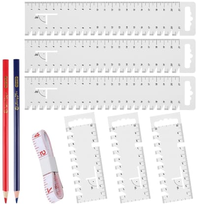 9-delige naaimeter set met 6 handmaat naaimeters, 1 leren liniaal en 2 potloden voor precisie en patchwork naaien