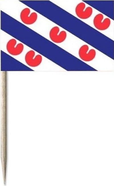 100x Cocktailprikkers Friesland/Fryslan 8 cm vlaggetje provincie decoratie - Houten spiesjes met papieren vlaggetje - Wegwerp prikkertjes