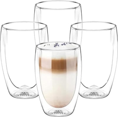 Wilmax Thermoglazen - Dubbelwandige glazen - Latte macchiato - 300 ml - Set van 4 - Cappuccinokopjes - Drinkglazen - Koffieglazen - Ijskoffiekop - Waterglazen