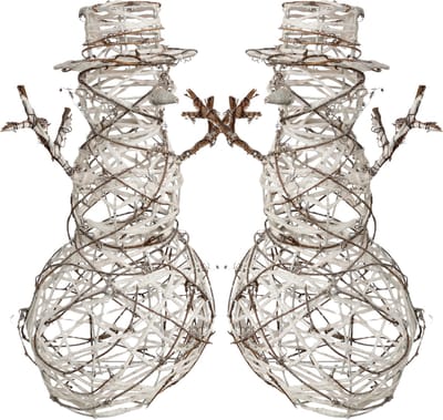 Feeric lights and christmas Decoratie figuur - 2x - sneeuwpoppen - H42 cm - rotan - kerstdecoratie