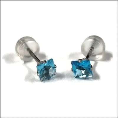 Aramat Jewels | Oorbellen | RVS Vierkante Zirkonia Oorbellen - Tijdloze Oorstekers | Zilverkleurig / Zee Blauw / 4mm | | | Staal | Kinderen, Volwassenen | Verkleurd niet