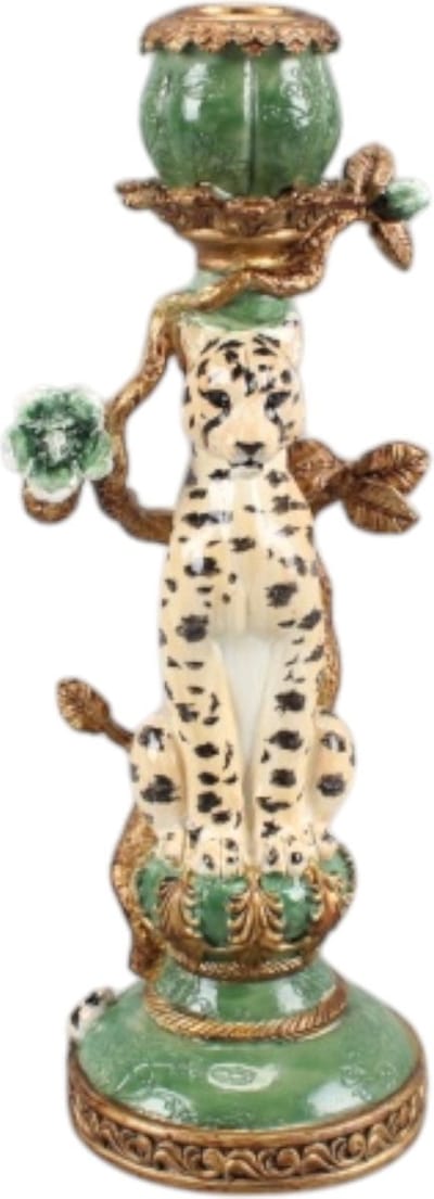 Baroque - Kandelaar - Kandelaar Luipaard 25,5 cm - Groen - Resin - 25.5x10x9 - Polyresin