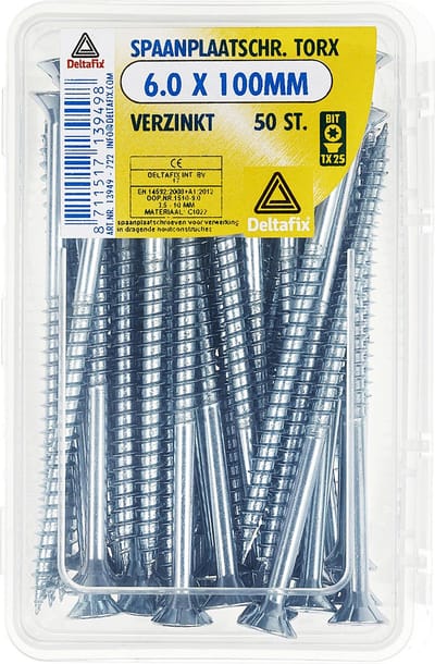 Deltafix spaanplaatschroef platkop / torx / met nibs / type 17 snijpunt verzinkt 6.0 x 100mm 50 st.