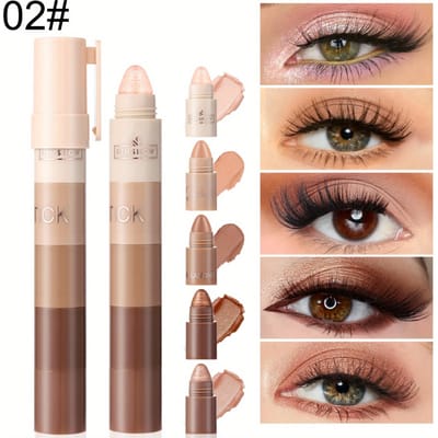 5 in 1 Eyeshadow Pencil Kit Velvet Matte Pigment Shimmer Highlight Makeup Combination Pink Brown Mini Eye Shadow Pen Cosmetics beige