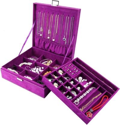 Sieradendoos Organizer voor Dames met Tweelaags Design en 8 Kettinghangers - Purper