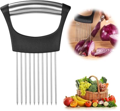 RVS Uienhouder voor Snijden, Keukenhulpmiddelen voor Groenten, Slicer voor Komkommer, Tomaat en Avocado, Snijhulp voor Vlees en Fruit (1 Stuk)