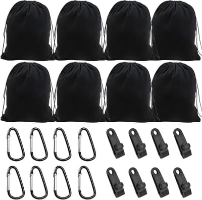 8 Stuks Draagbare Gewichtzakken voor Tenten, Fotografie en Buitengebruik met Carabiners en Clips