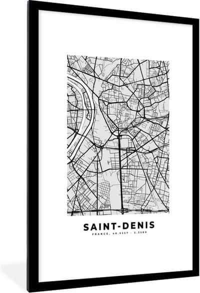 Fotolijst incl. Poster - Stadskaart - Frankrijk - Kaart - Saint-Denis - Plattegrond - 80x120 cm - Posterlijst