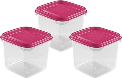 Hega Hogar Vershoudbakjes - set 3x stuks - 0.3 liter - transparant/roze - L8 x B8 x H11 cm - Mealprep - Maaltijden bewaren