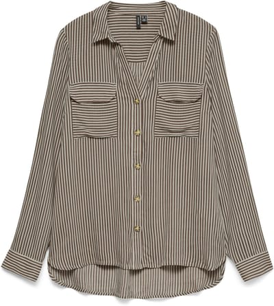 Vero Moda Blouse Vmbumpy L/s Shirt New Wvn Noos 10275283 Cocoa Brown/pumice Stone Dames Maat - XS