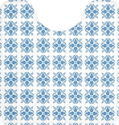 WC mat met uitsparing 55x60 cm - Antislip - Blauw - Wit - Tegel - Patroon - Toiletmat met uitsnijding - Vloermat - Douchemat - Toilet tapijt - Toiletmatten