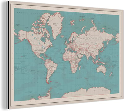 Aluminium schilderij 150x100 cm - Wanddecoratie metaal - Wereldkaart - Vintage - Atlas - Kinderen - Jongens - Meisjes - Metalen muurdecoratie woonkamer - Decoratie industrieel - Foto op dibond - Industriële accessoires slaapkamer
