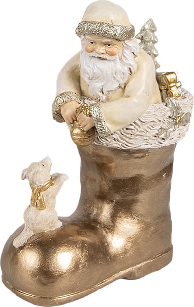 Clayre & Eef Decoratie Beeld Kerstman 16 cm Beige Goudkleurig Polyresin